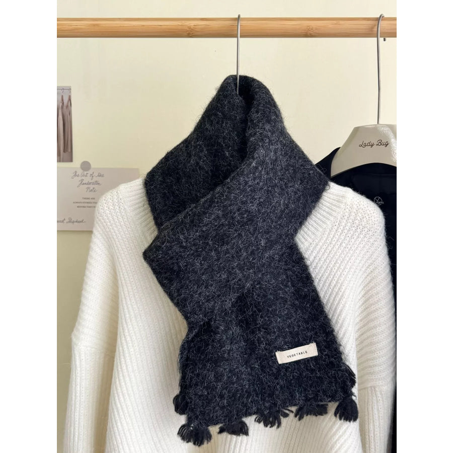 Tassel Knitted Scarf Black / One Size Apparel and Accessories