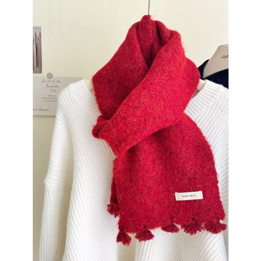 Tassel Knitted Scarf Scarlet / One Size Apparel and Accessories