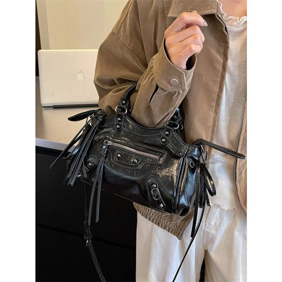 Tassel Leather Handbag Black / onesize Apparel and Accessories