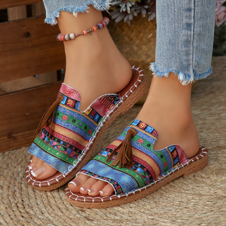 Tassel Open Toe Sandals Green / 36 Apparel and Accessories
