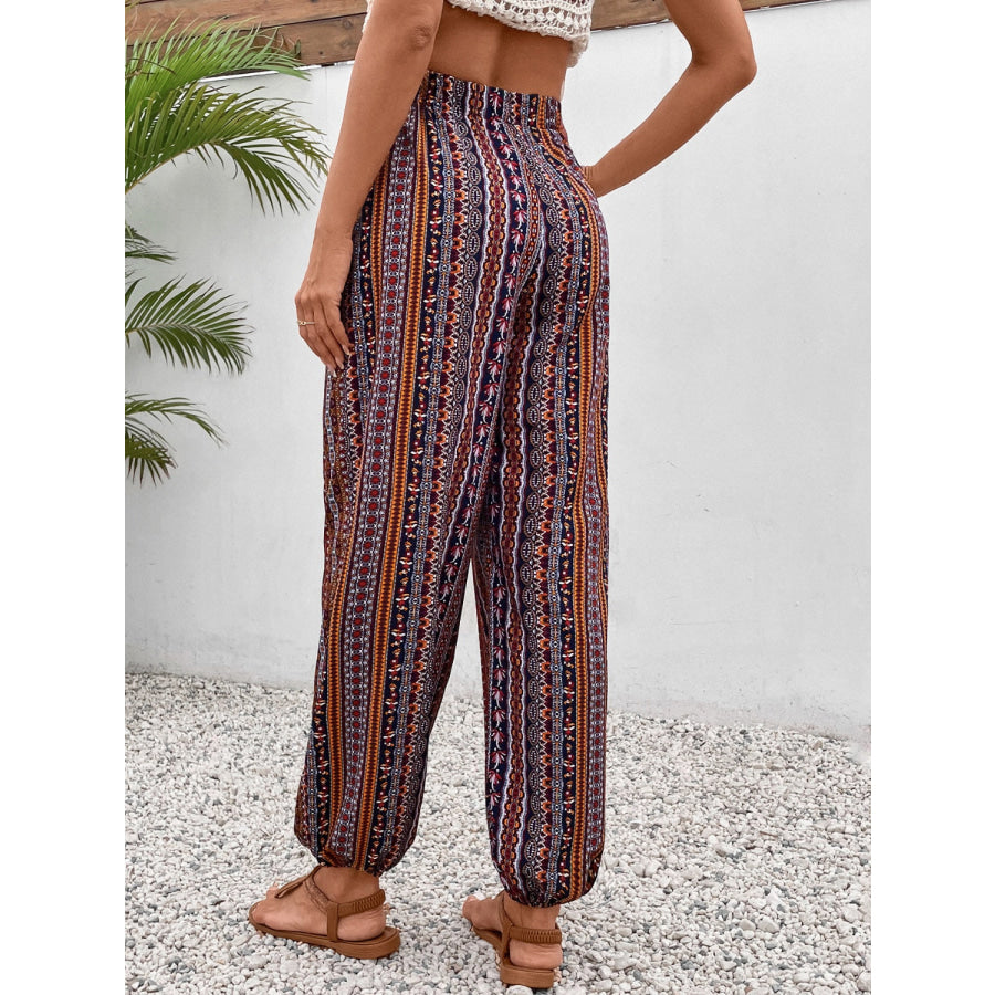 Tassel Printed High Waist Pants Brown / S Apparel and Accessories