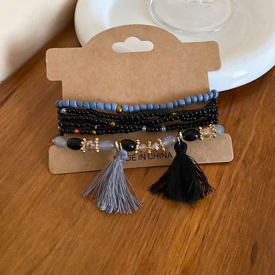 Tassel Rice Bead Bracelet Black / One Size Apparel and Accessories