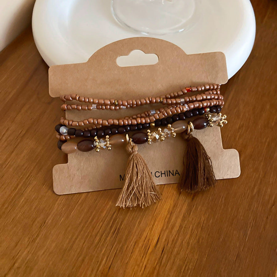 Tassel Rice Bead Bracelet Coffee Brown / One Size Apparel and Accessories