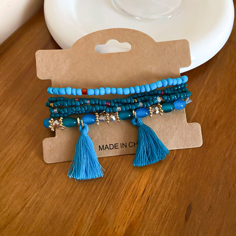 Tassel Rice Bead Bracelet Royal Blue / One Size Apparel and Accessories