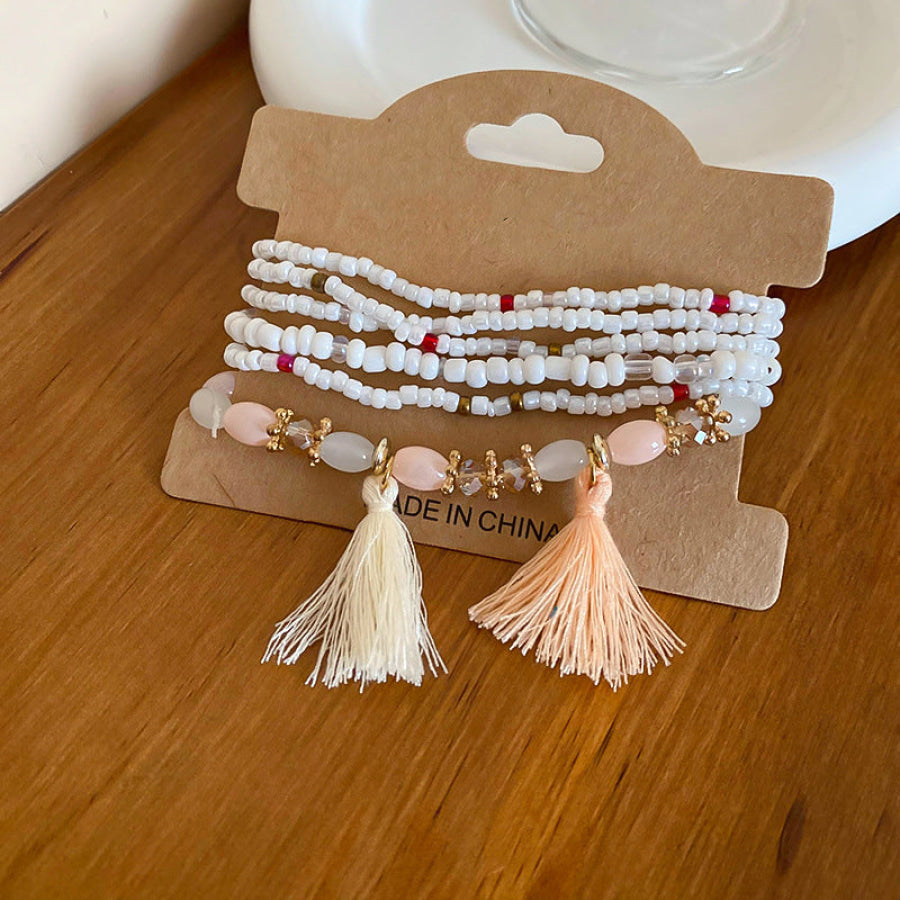 Tassel Rice Bead Bracelet White / One Size Apparel and Accessories