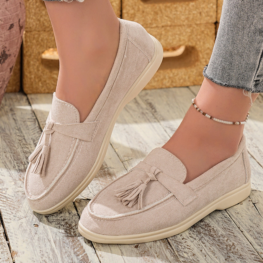 Tassel Round Toe Slip-Ons Beige / 35 Apparel and Accessories