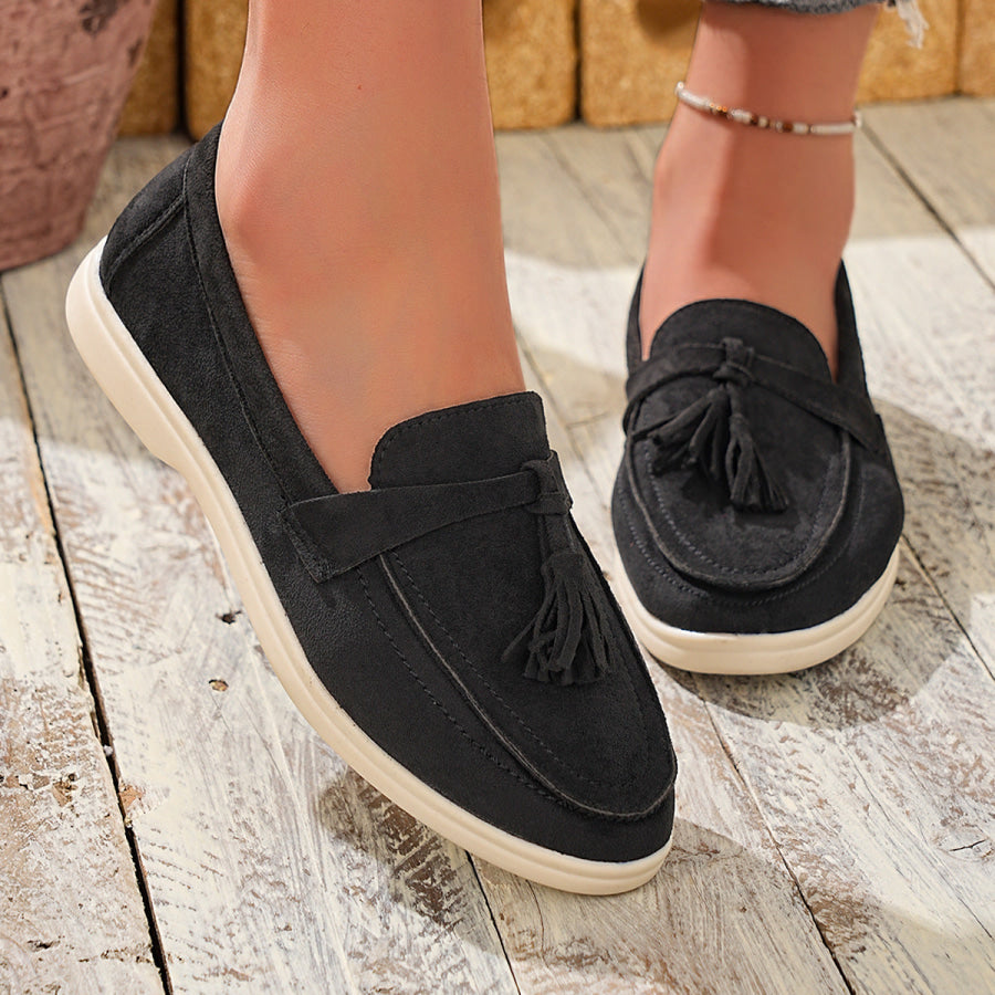 Tassel Round Toe Slip-Ons Black / 35 Apparel and Accessories
