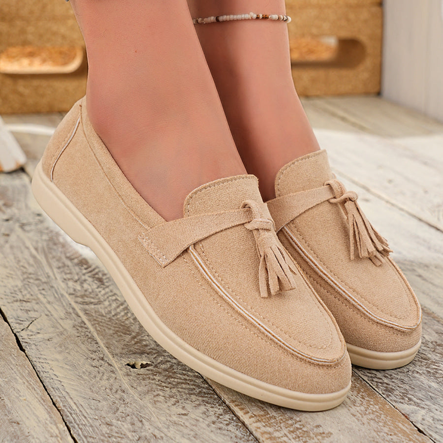 Tassel Round Toe Slip-Ons Khaki / 35 Apparel and Accessories