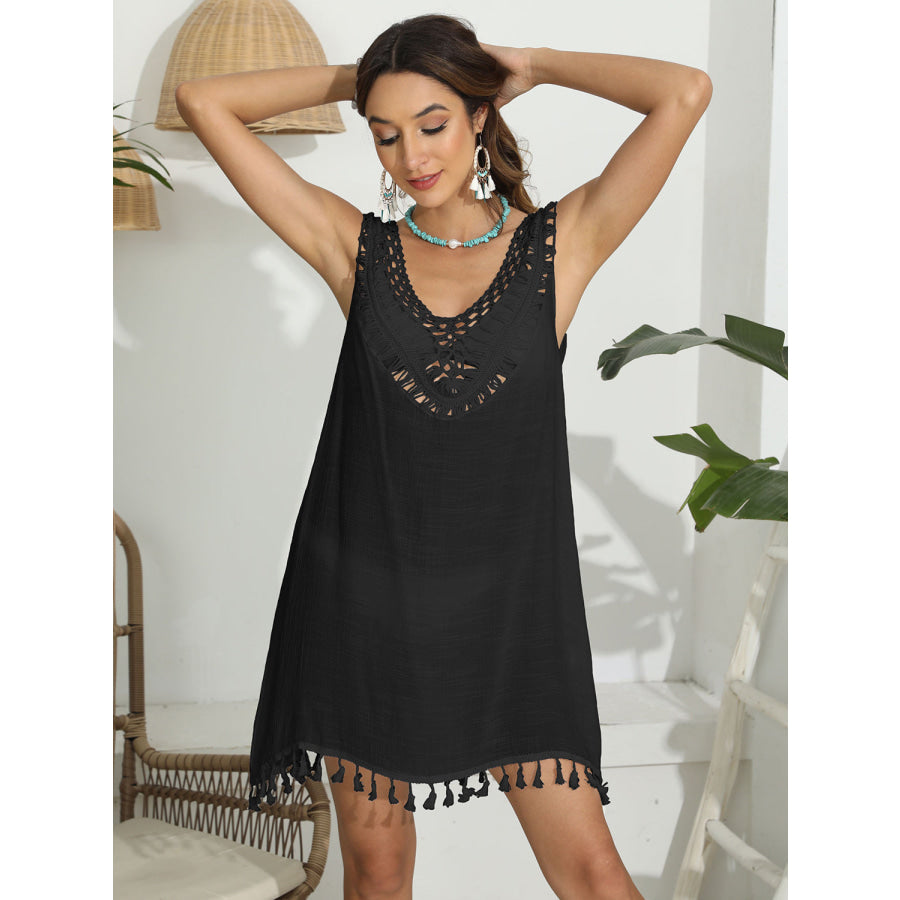 Tassel Scoop Neck Wide Strap Cover - Up Apparel and Accessories