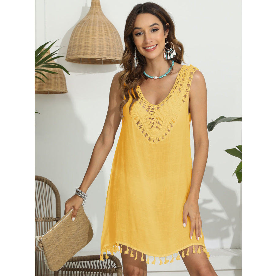 Tassel Scoop Neck Wide Strap Cover - Up Apparel and Accessories