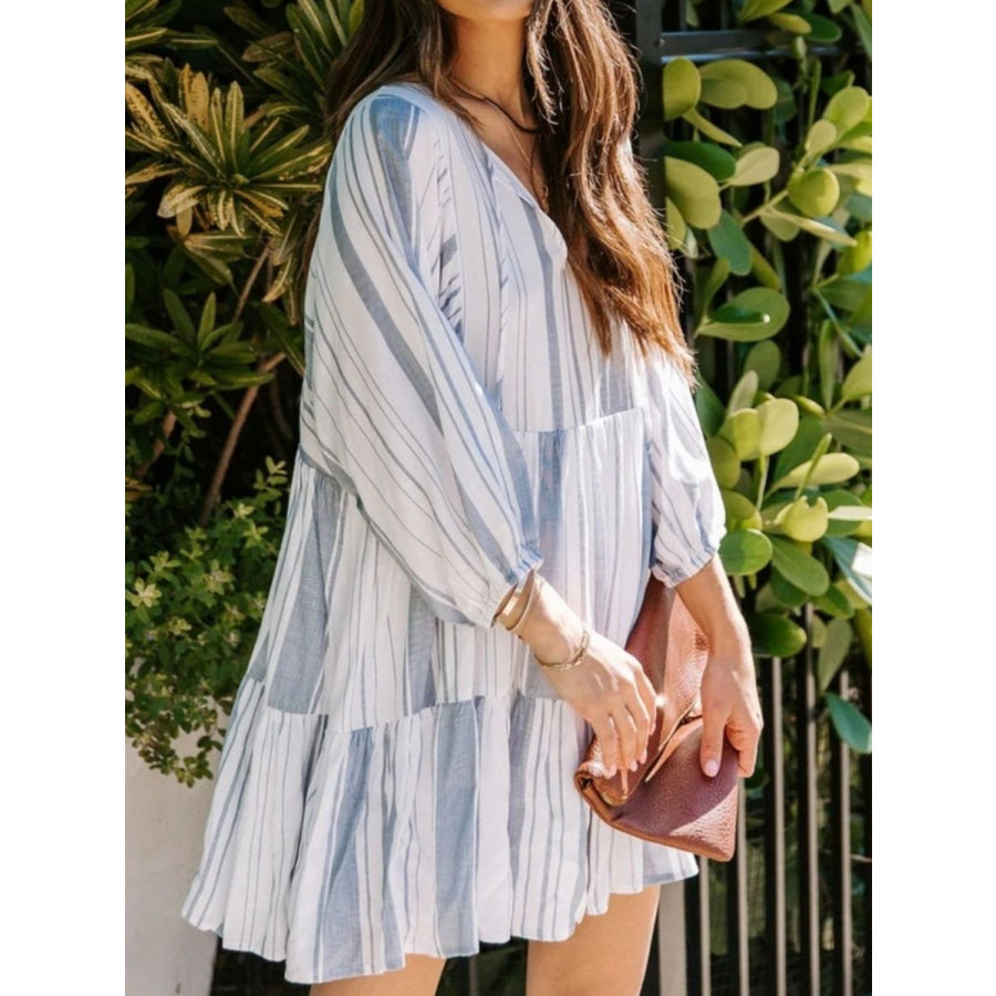 Tassel Striped Tie Neck Batwing Sleeve Dress Apparel and Accessories