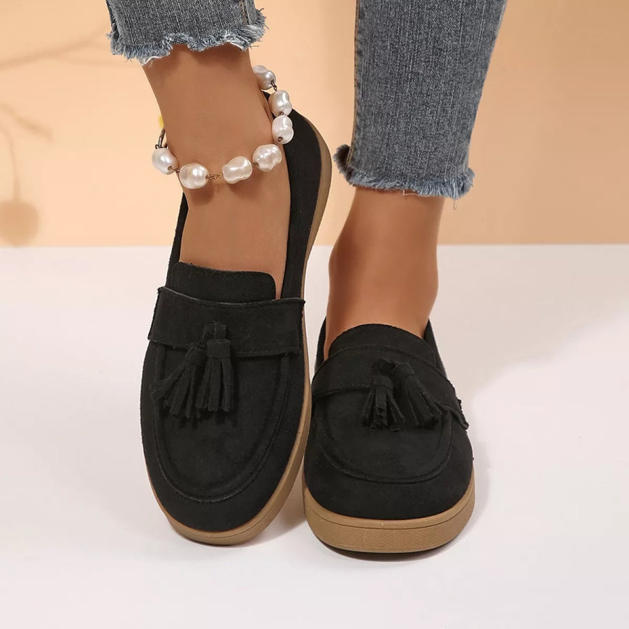 Tassel Suede Loafers with Comfortable Flat Sole