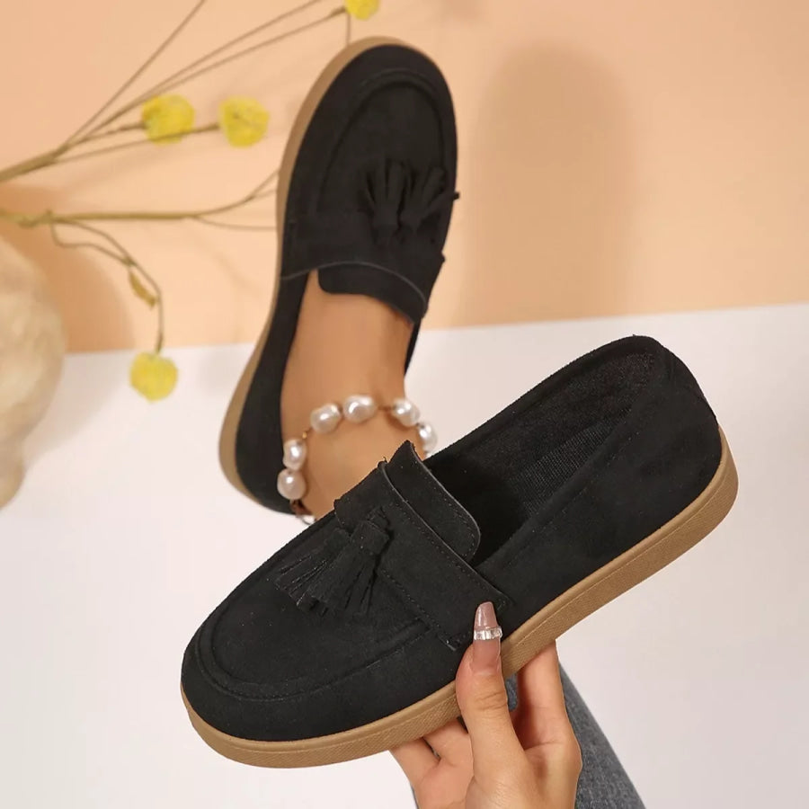 Tassel Suede Loafers with Comfortable Flat Sole