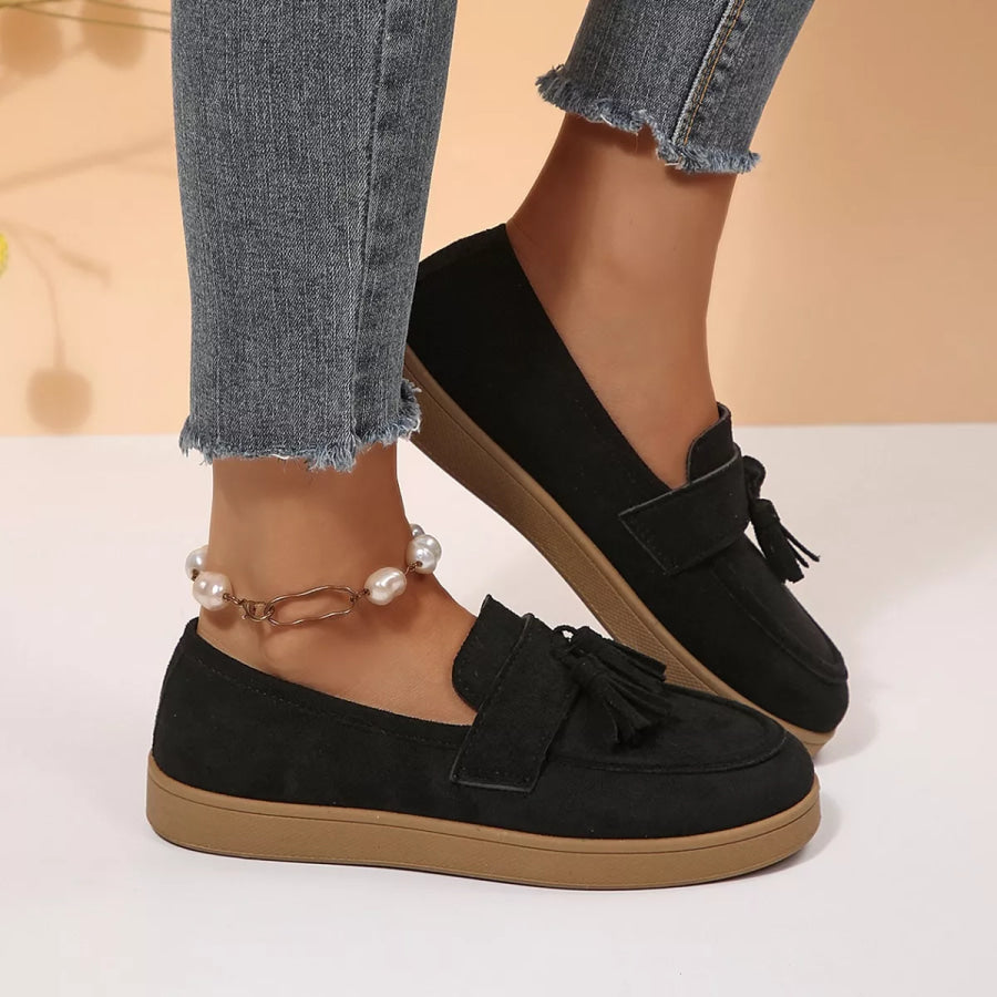 Tassel Suede Loafers with Comfortable Flat Sole