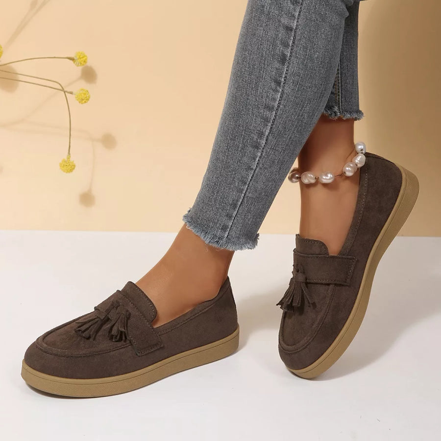 Tassel Suede Loafers with Comfortable Flat Sole
