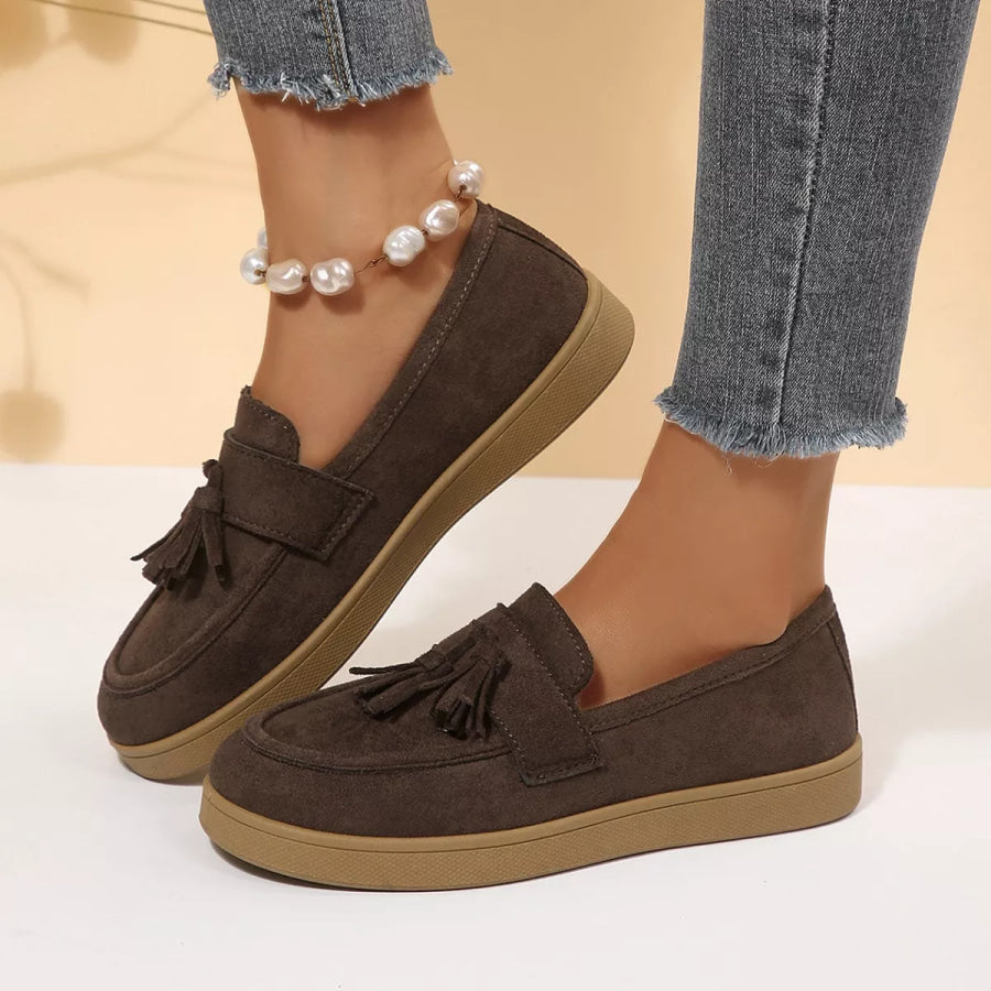 Tassel Suede Loafers with Comfortable Flat Sole