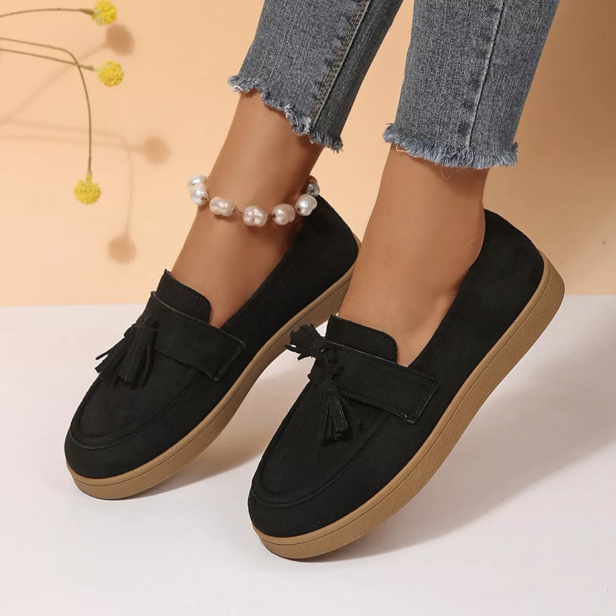 Tassel Suede Loafers with Comfortable Flat Sole