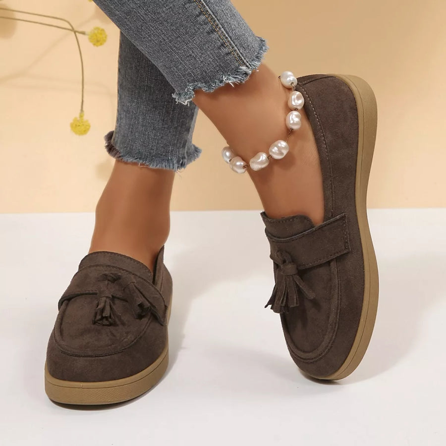 Tassel Suede Loafers with Comfortable Flat Sole