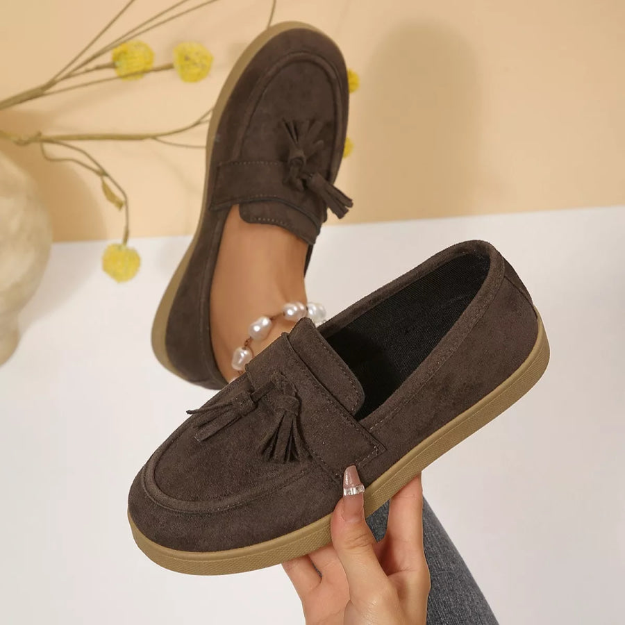 Tassel Suede Loafers with Comfortable Flat Sole
