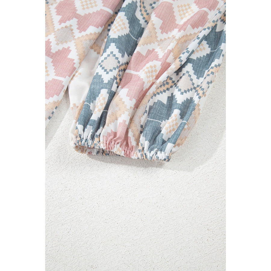 Tassel Tie Neck Balloon Sleeve Blouse Apparel and Accessories