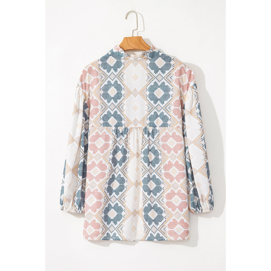 Tassel Tie Neck Balloon Sleeve Blouse Apparel and Accessories