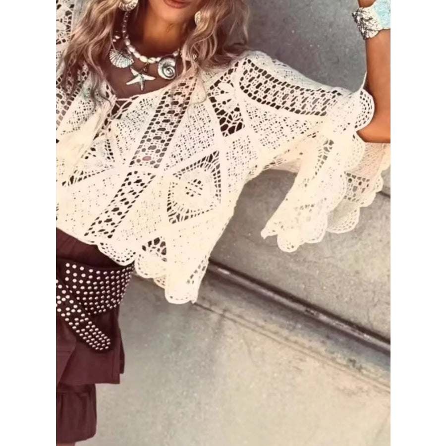 Tassel V-Neck Crochet Knit Top Apparel and Accessories