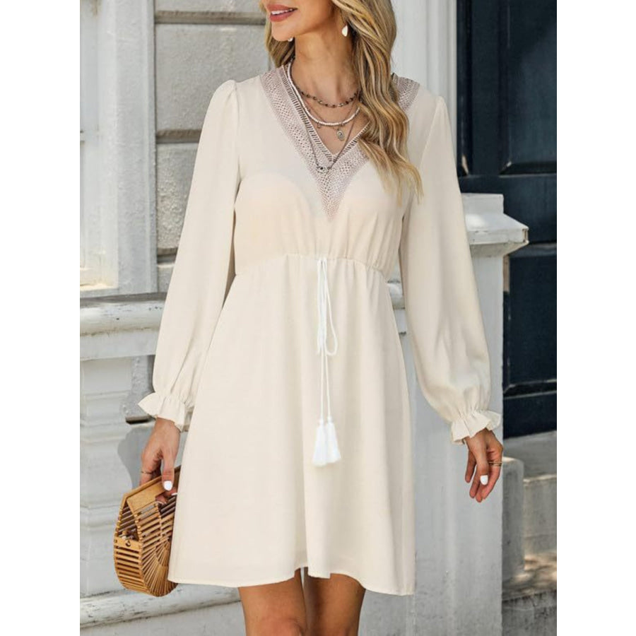 Tassel V - Neck Flounce Sleeve Dress Apparel and Accessories