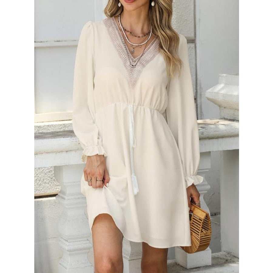 Tassel V - Neck Flounce Sleeve Dress Apparel and Accessories