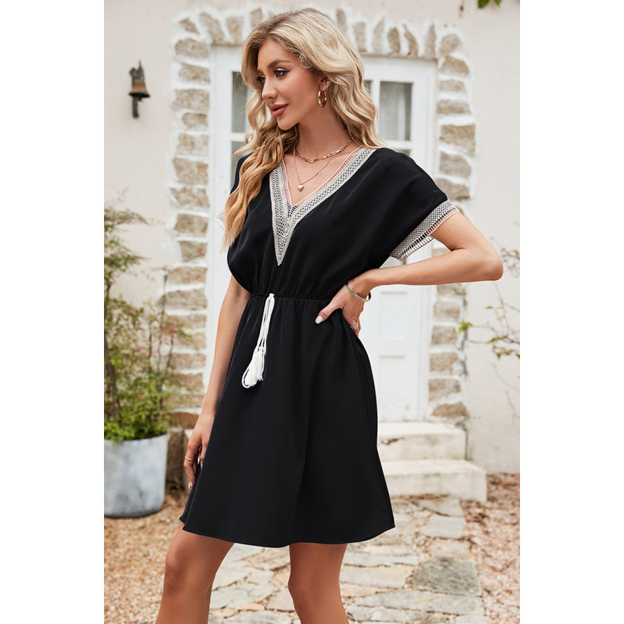 Tassel V - Neck Short Sleeve Dress Apparel and Accessories