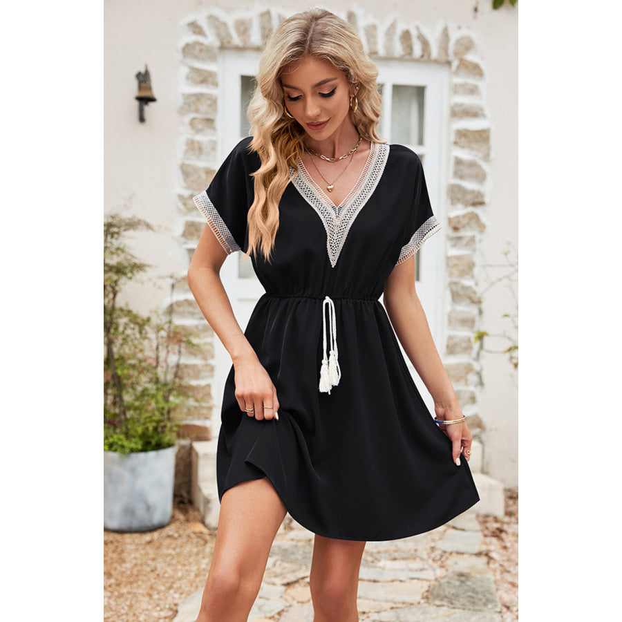 Tassel V - Neck Short Sleeve Dress Apparel and Accessories