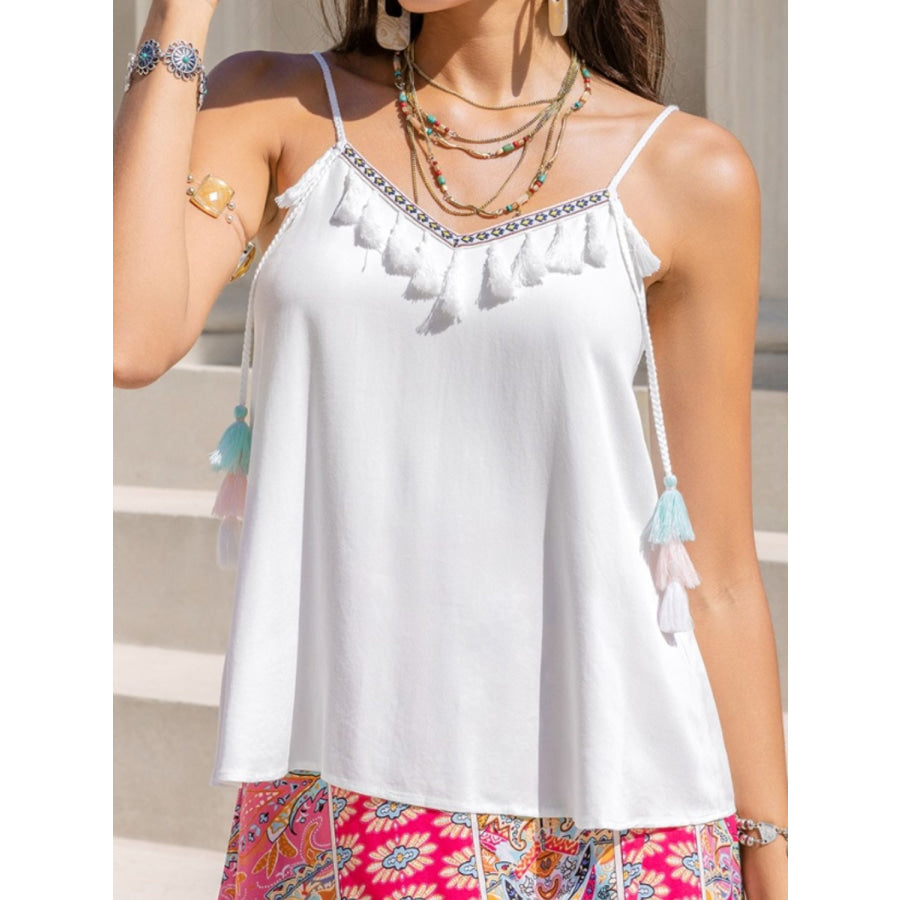 Tassel V-Neck Spaghetti Strap Cami Apparel and Accessories