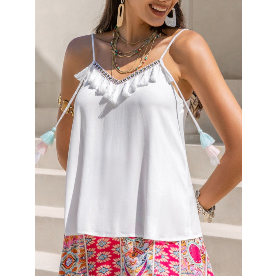 Tassel V-Neck Spaghetti Strap Cami Apparel and Accessories