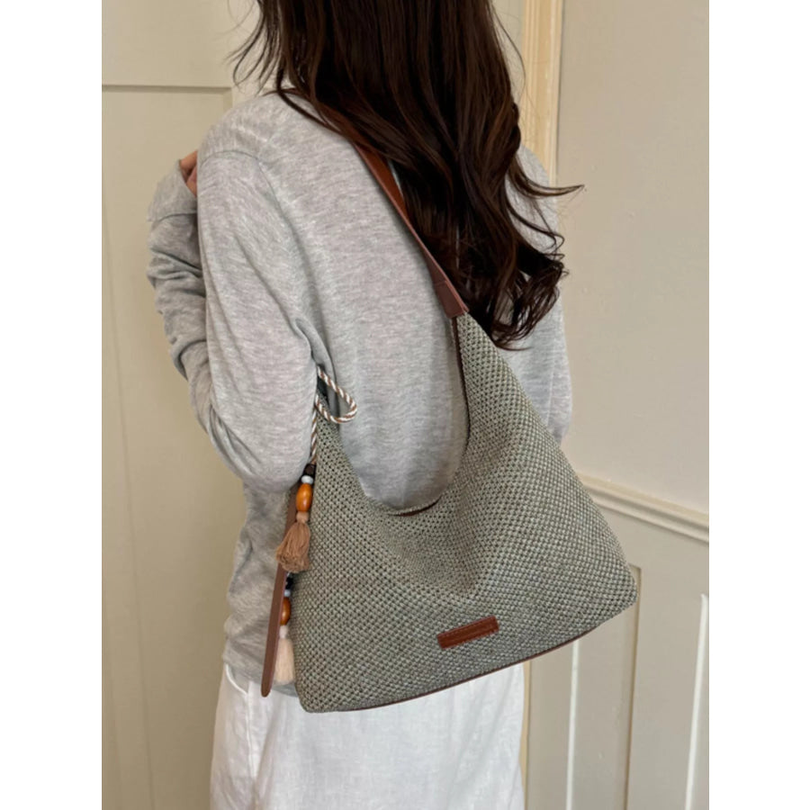 Tassel Woven Shoulder Bag Sky Blue / One Size Apparel and Accessories