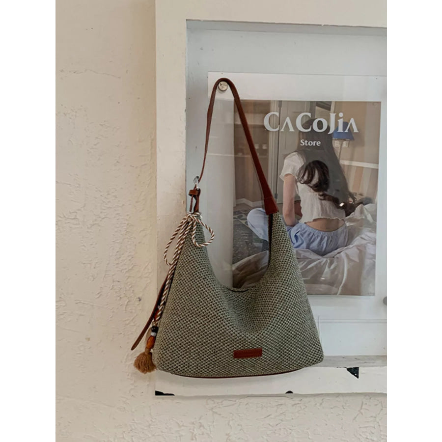 Tassel Woven Shoulder Bag Sky Blue / One Size Apparel and Accessories
