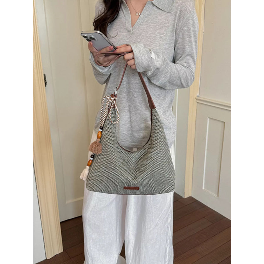 Tassel Woven Shoulder Bag Sky Blue / One Size Apparel and Accessories