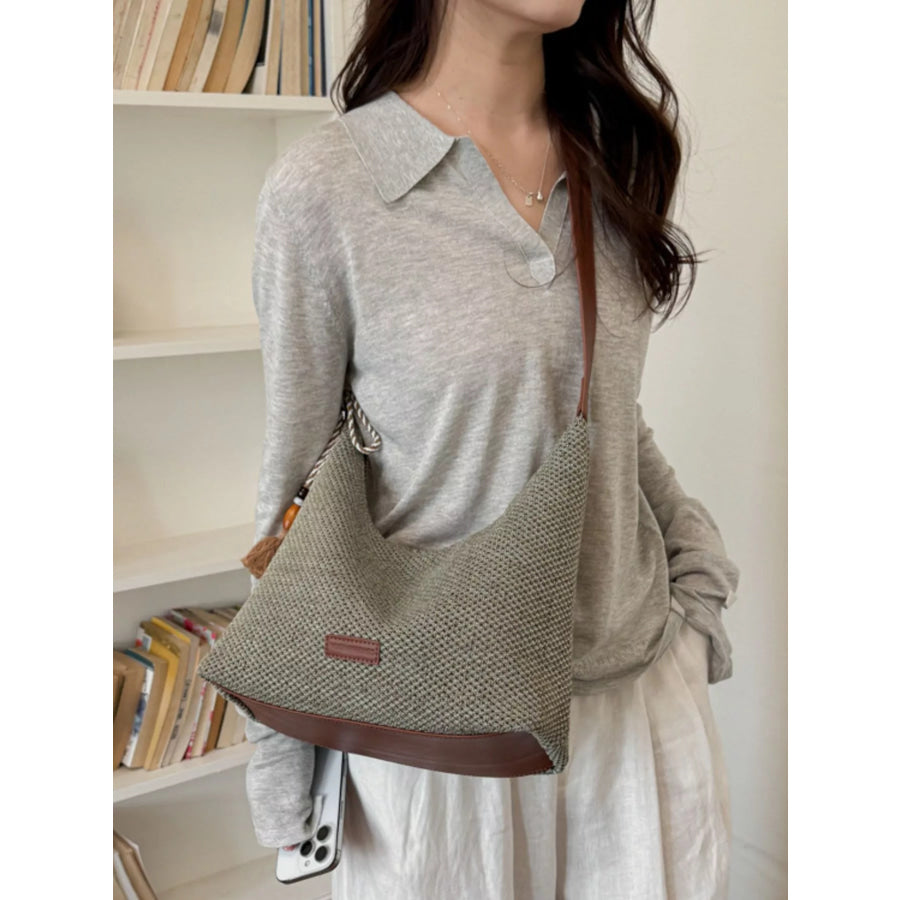 Tassel Woven Shoulder Bag Sky Blue / One Size Apparel and Accessories