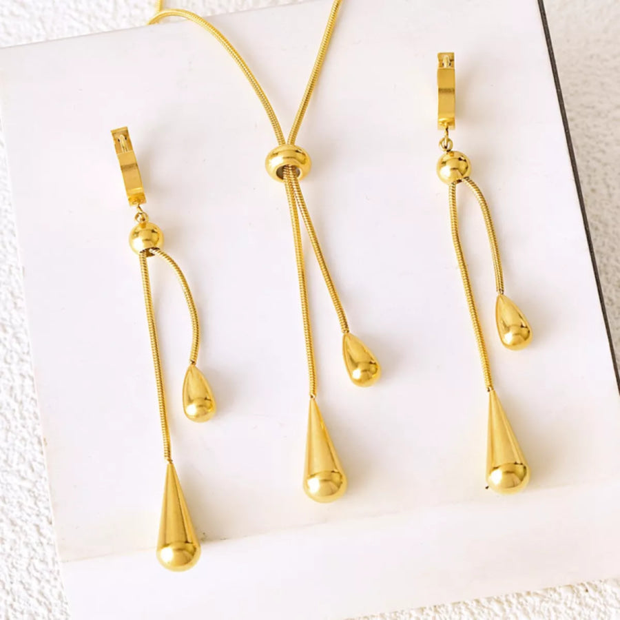Teardrop Pendant Necklace and Earrings Jewelry Set Gold / One Size Apparel and Accessories
