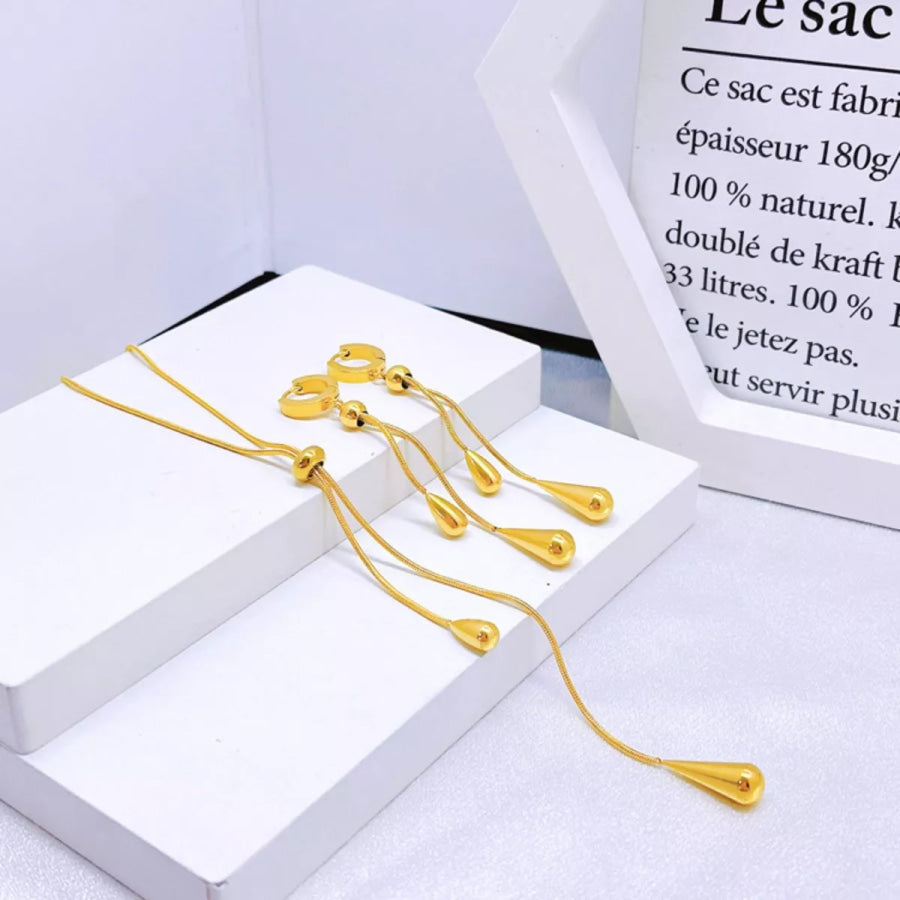 Teardrop Pendant Necklace and Earrings Jewelry Set Gold / One Size Apparel and Accessories