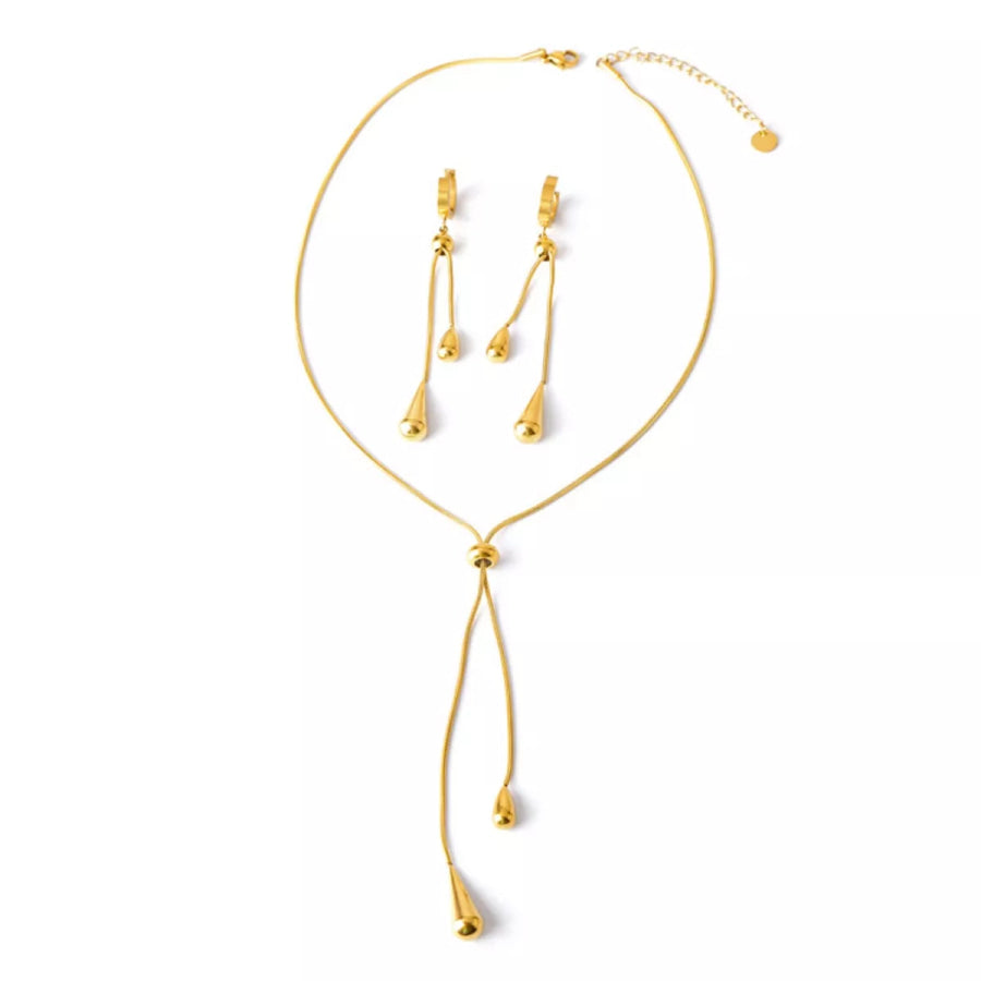 Teardrop Pendant Necklace and Earrings Jewelry Set Gold / One Size Apparel and Accessories