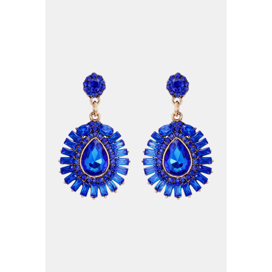 Teardrop Shape Glass Stone Dangle Earrings Royal Blue / One Size