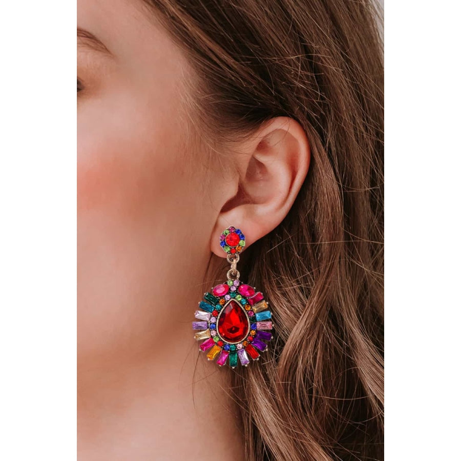 Teardrop Shape Glass Stone Dangle Earrings Multicolor / One Size