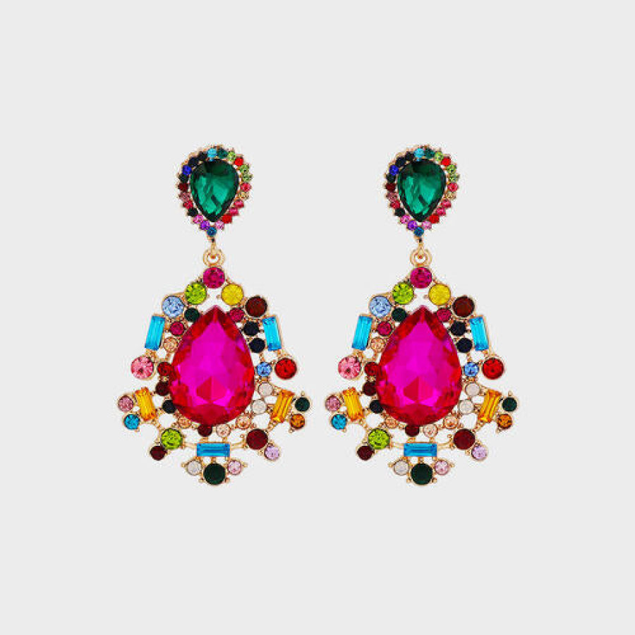 Teardrop Shape Rhinestone Alloy Dangle Earrings Deep Rose / One Size