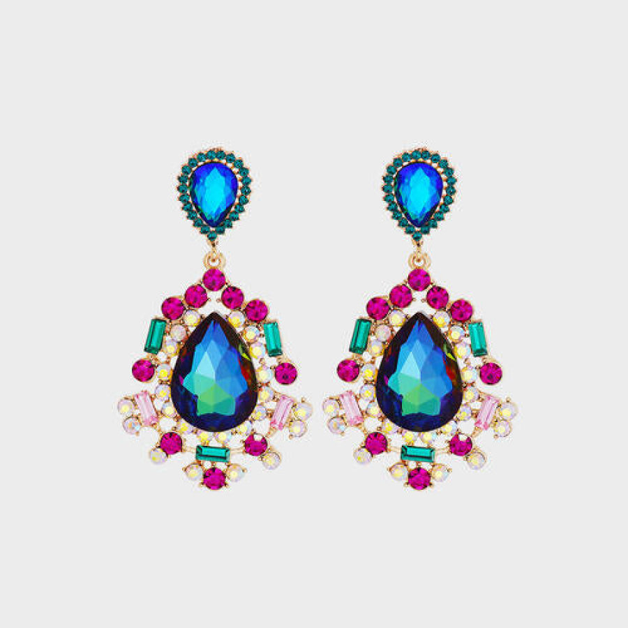 Teardrop Shape Rhinestone Alloy Dangle Earrings Royal Blue / One Size