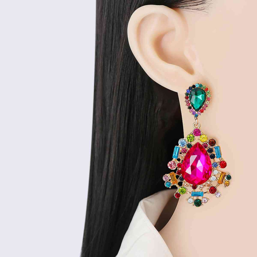 Teardrop Shape Rhinestone Alloy Dangle Earrings Deep Rose / One Size