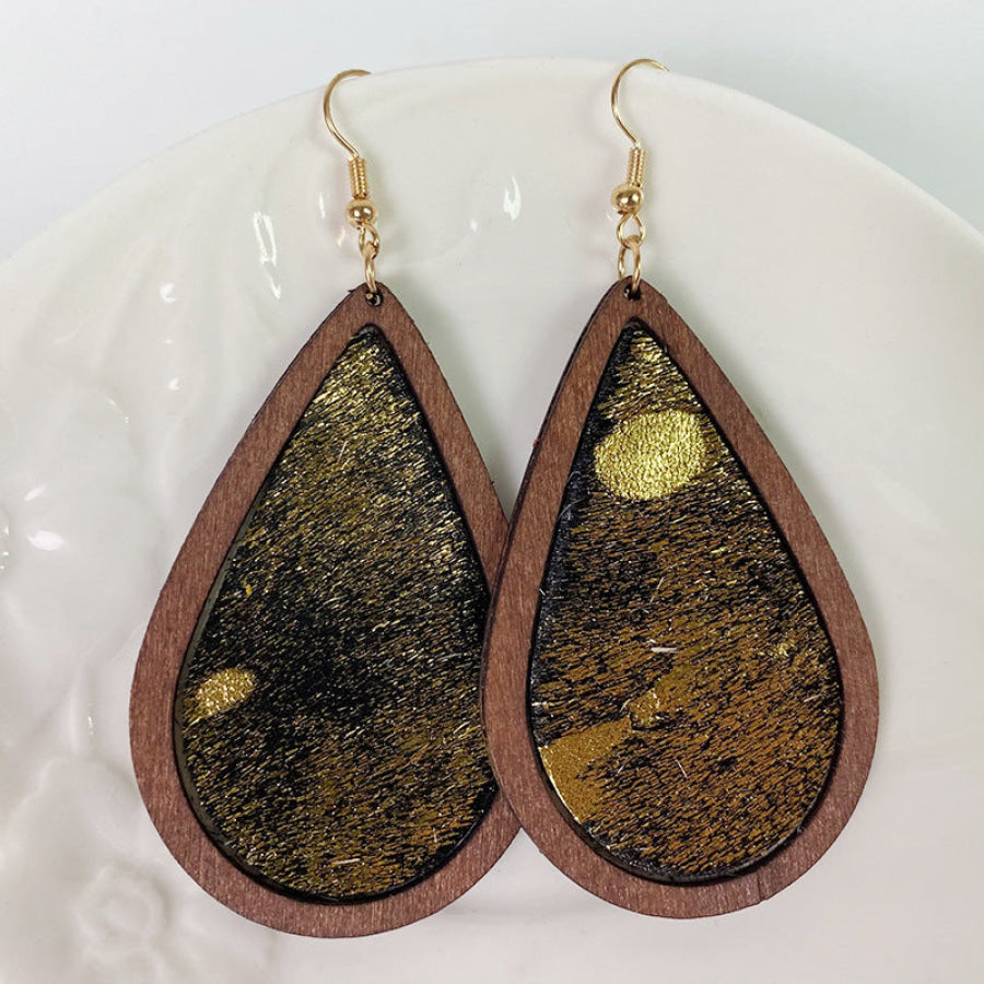 Teardrop Shape Wooden Dangle Earrings Style A / One Size Apparel and Accessories