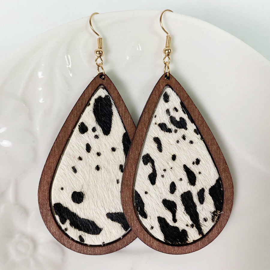 Teardrop Shape Wooden Dangle Earrings Style B / One Size Apparel and Accessories