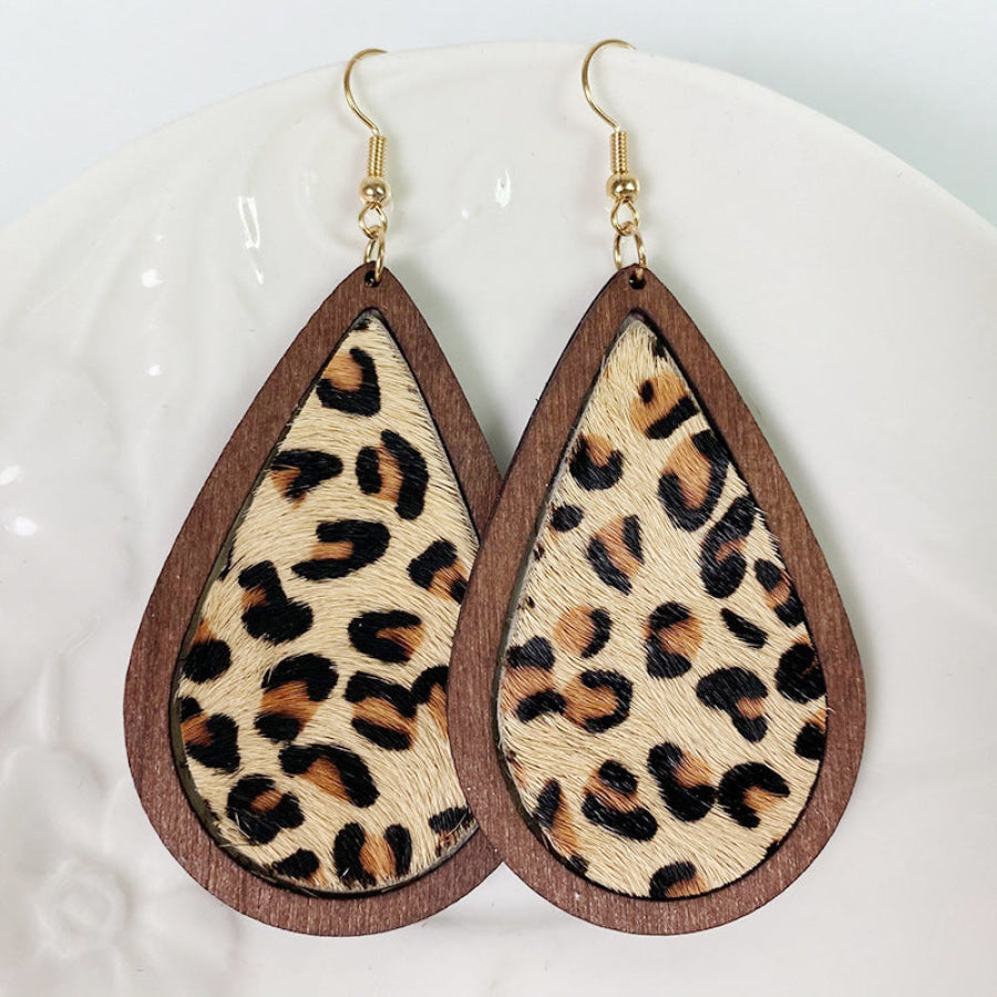 Teardrop Shape Wooden Dangle Earrings Style D / One Size Apparel and Accessories