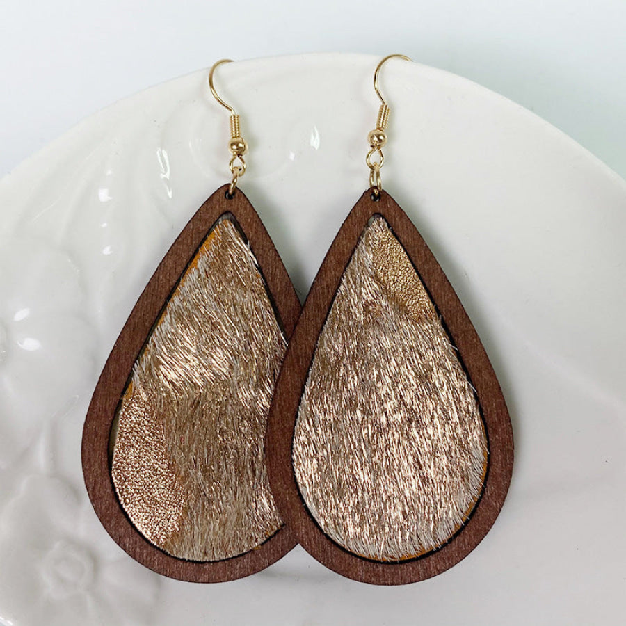 Teardrop Shape Wooden Dangle Earrings Style F / One Size Apparel and Accessories