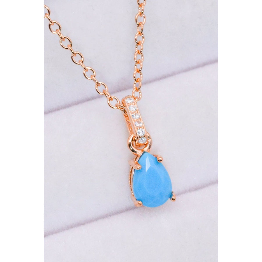 Teardrop Turquoise 4-Prong Pendant Necklace Rose Gold / One Size