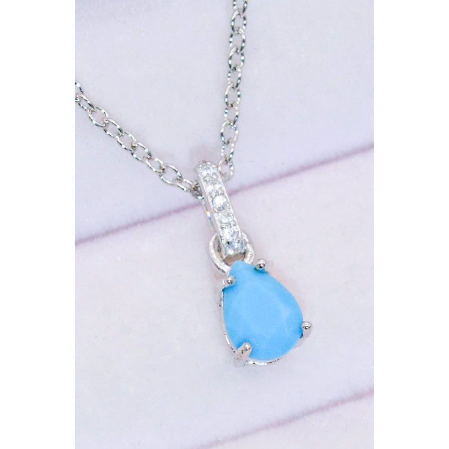 Teardrop Turquoise 4-Prong Pendant Necklace Silver / One Size